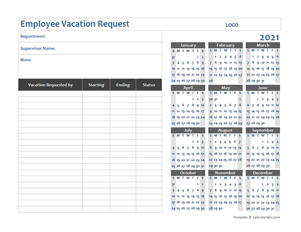 2021 Business Employee Vacation Request - Free Printable-Free Online 2021 Employee Attendance Calendar
