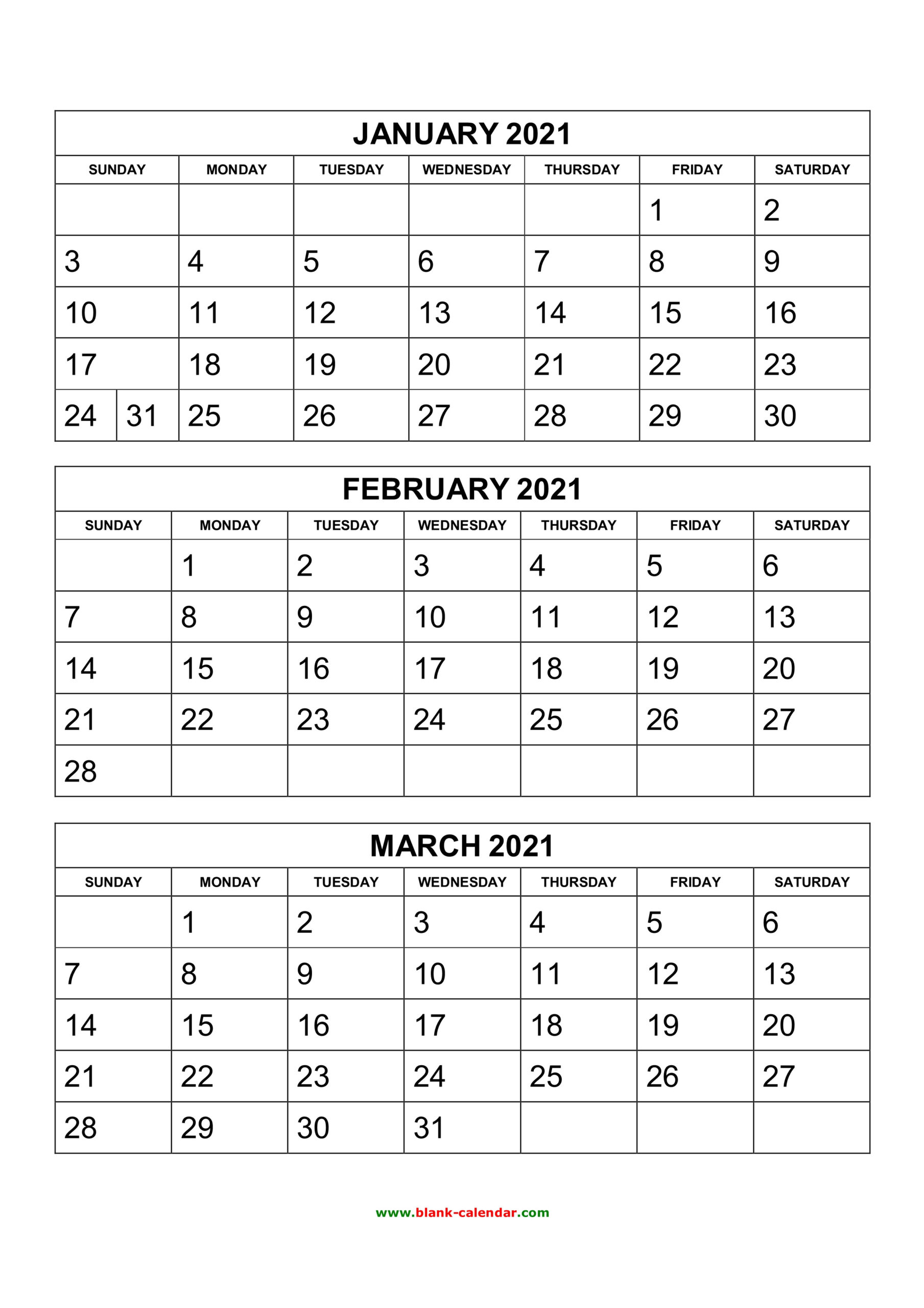 2021 Calendar 1 Month Per Page-2 Page Montly 2021 Calendar