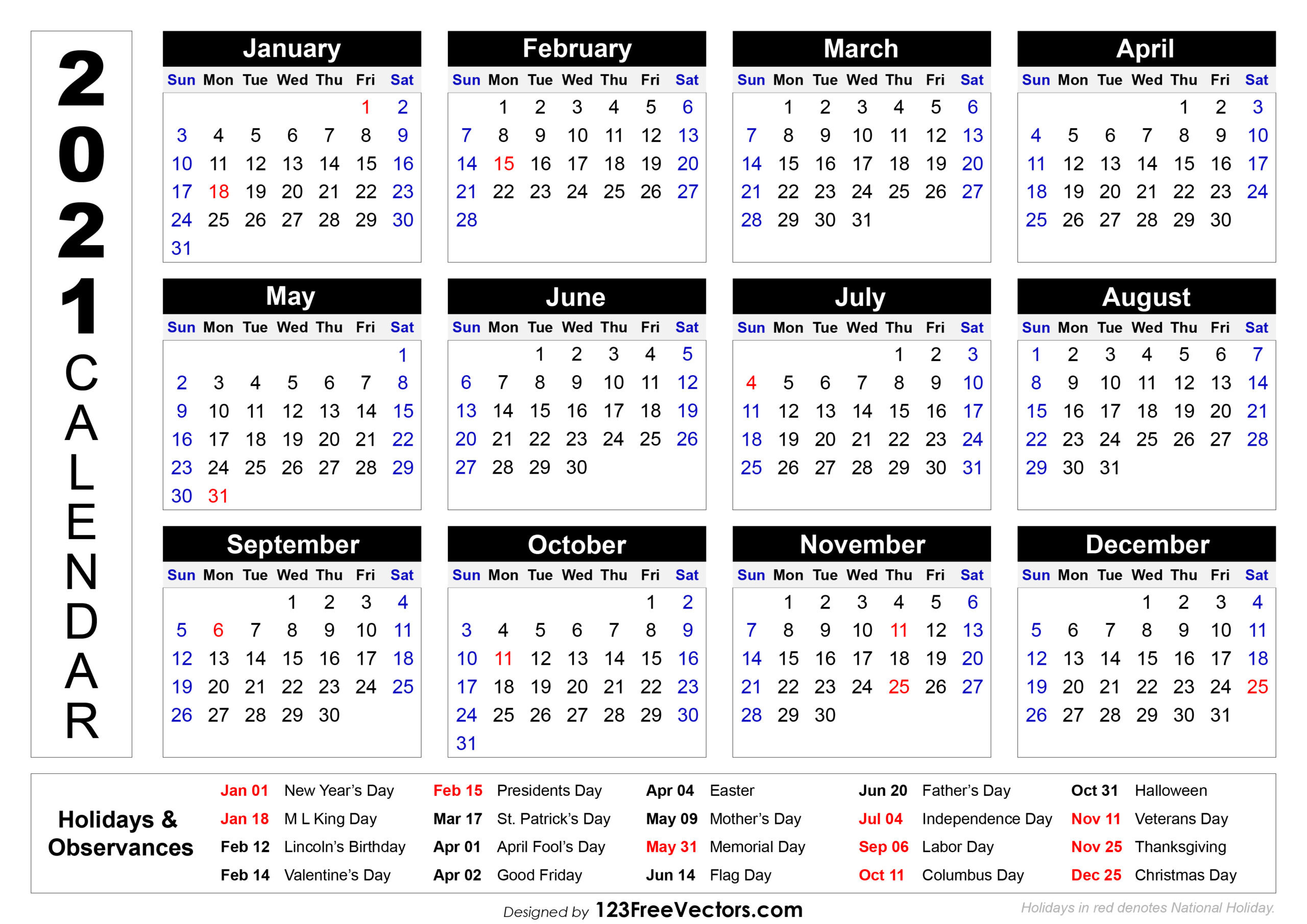 2021 Calendar Holidays And Observances | Printable-Excel Template Vacation Calendar 2021