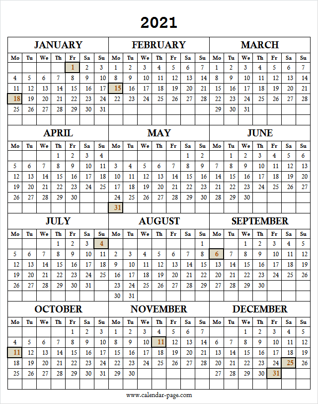 2021 Calendar Holidays List Usa - 2021 Printable Calendar-Printable Vacation Calenders 2021