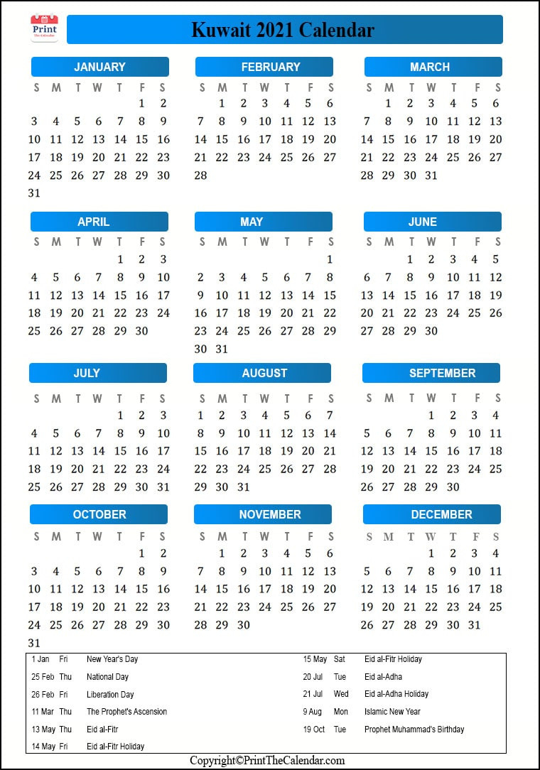 2021 Calendar Kuwait | Printable Calendars 2021-Printable 2021 Vacation Calendar