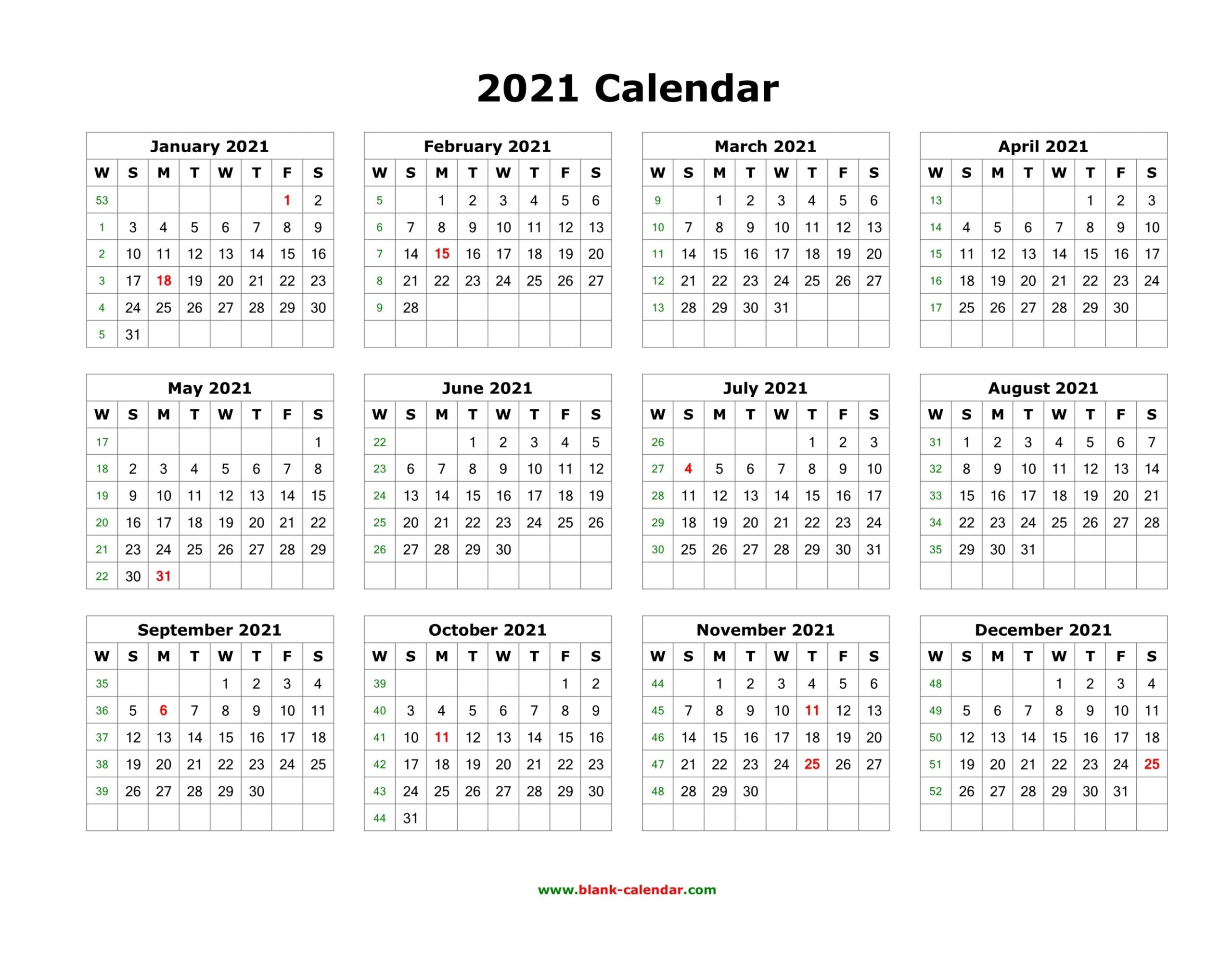2021 Calendar One Page Template | Free Letter Templates-Free Printable Calendar 2021 In 4X6