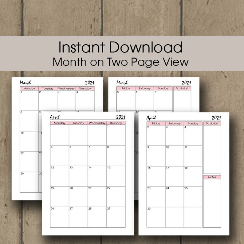 2021 Calendar Page Printable 2021 Monthly Planner Insert-Free Printable Two Page Monthly Calendar 2021