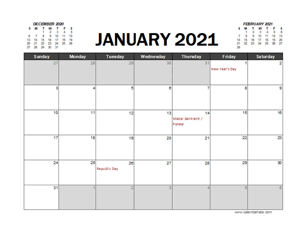2021 Calendar Planner India Excel - Free Printable Templates-Full Size Feb 2021 Calendar To Print Free