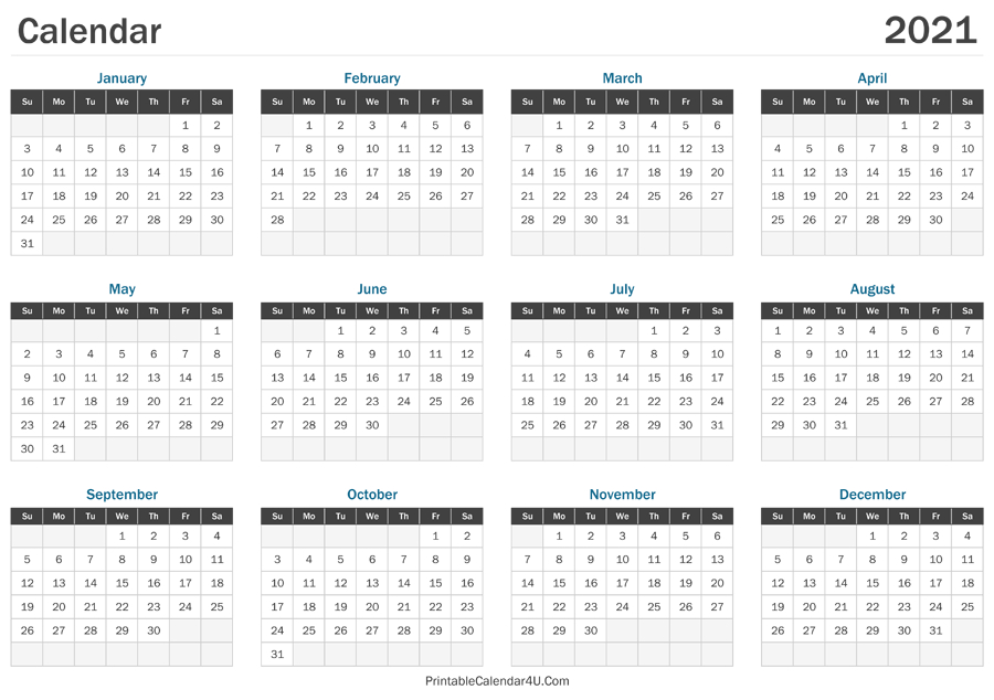 2021 Calendar Printable-Fillable Calendar 2021 Free Printable