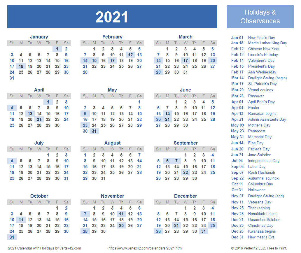 2021 Calendar Printable-Printable 2021 Calendars Free Printable