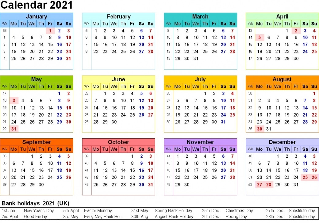 2021 Calendar Printable Uk | Free Letter Templates-Excel Vacation Planner Calendar 2021
