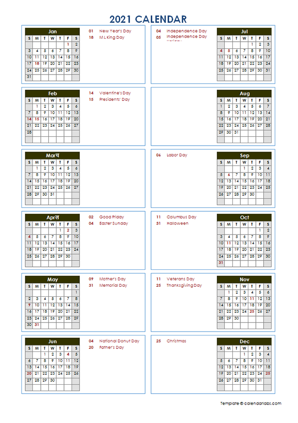 2021 Calendar Printable Vertical | Printable Calendar 2021-Calendar 2021 Free Printable Yearly Annual Leave