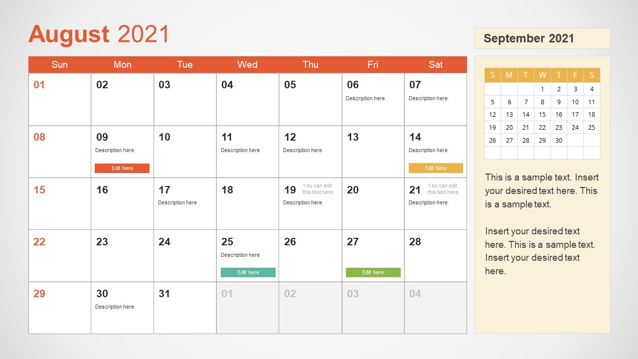 2021 Calendar Template August Powerpoint - Slidemodel-2021 Monthly Calendar Templates Qith Prior And Next Month