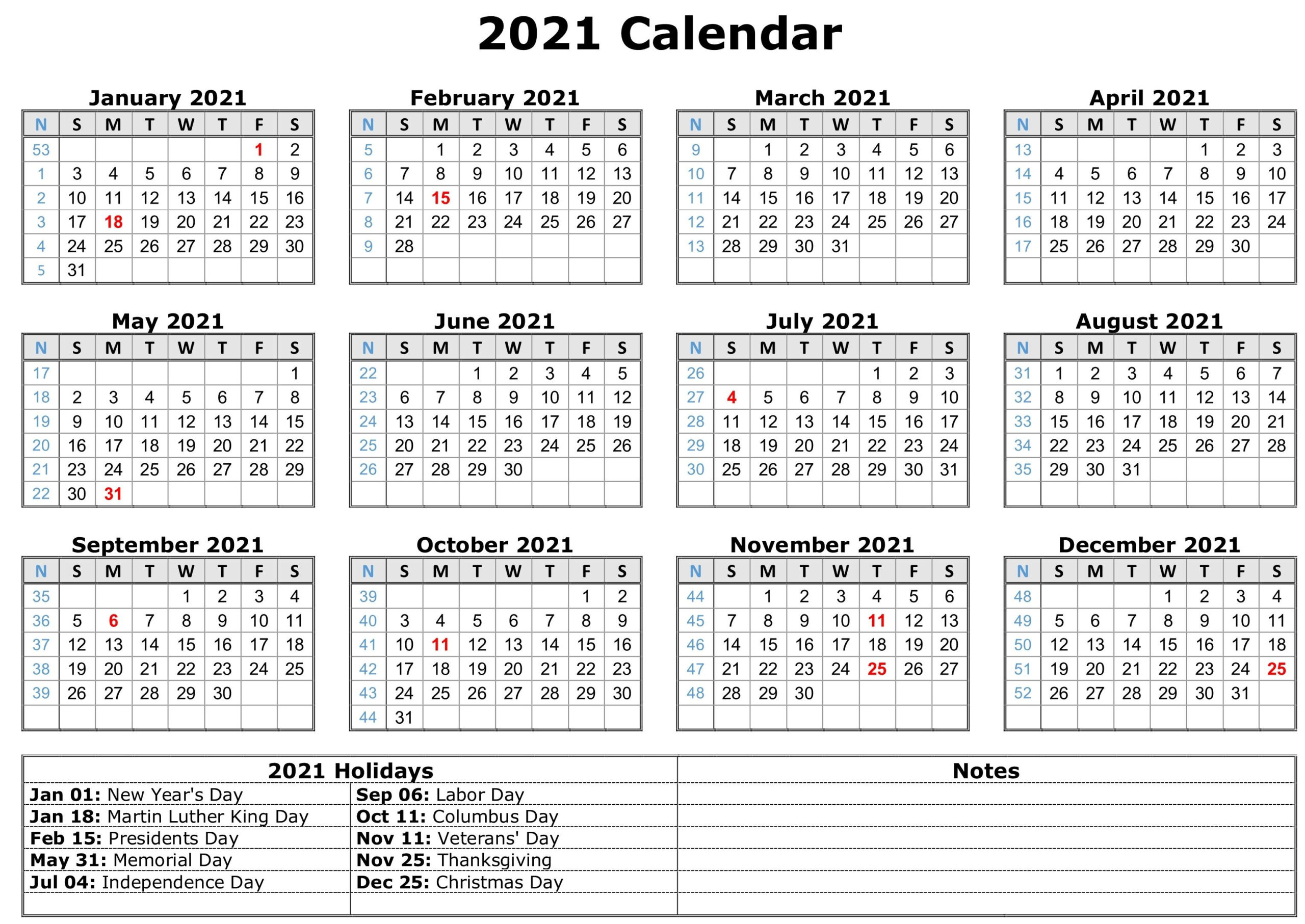 2021 Calendar With Holidays | Free Calendar Template, Free-2021 Attendance Calendar Wa And Or