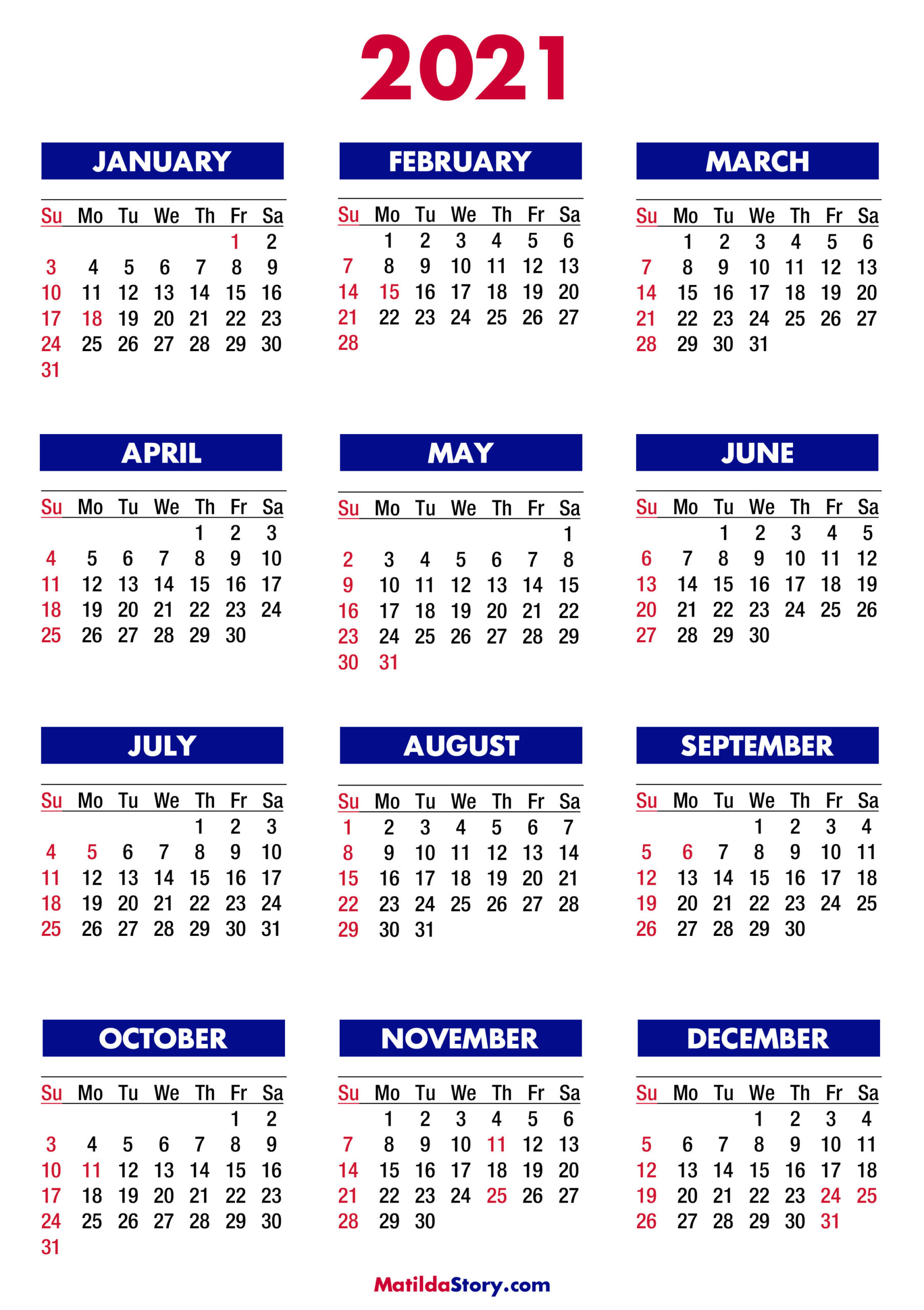 2021 Calendar With Holidays, Printable Free, Colorful-Bank Holiday Europe Calendar 2021