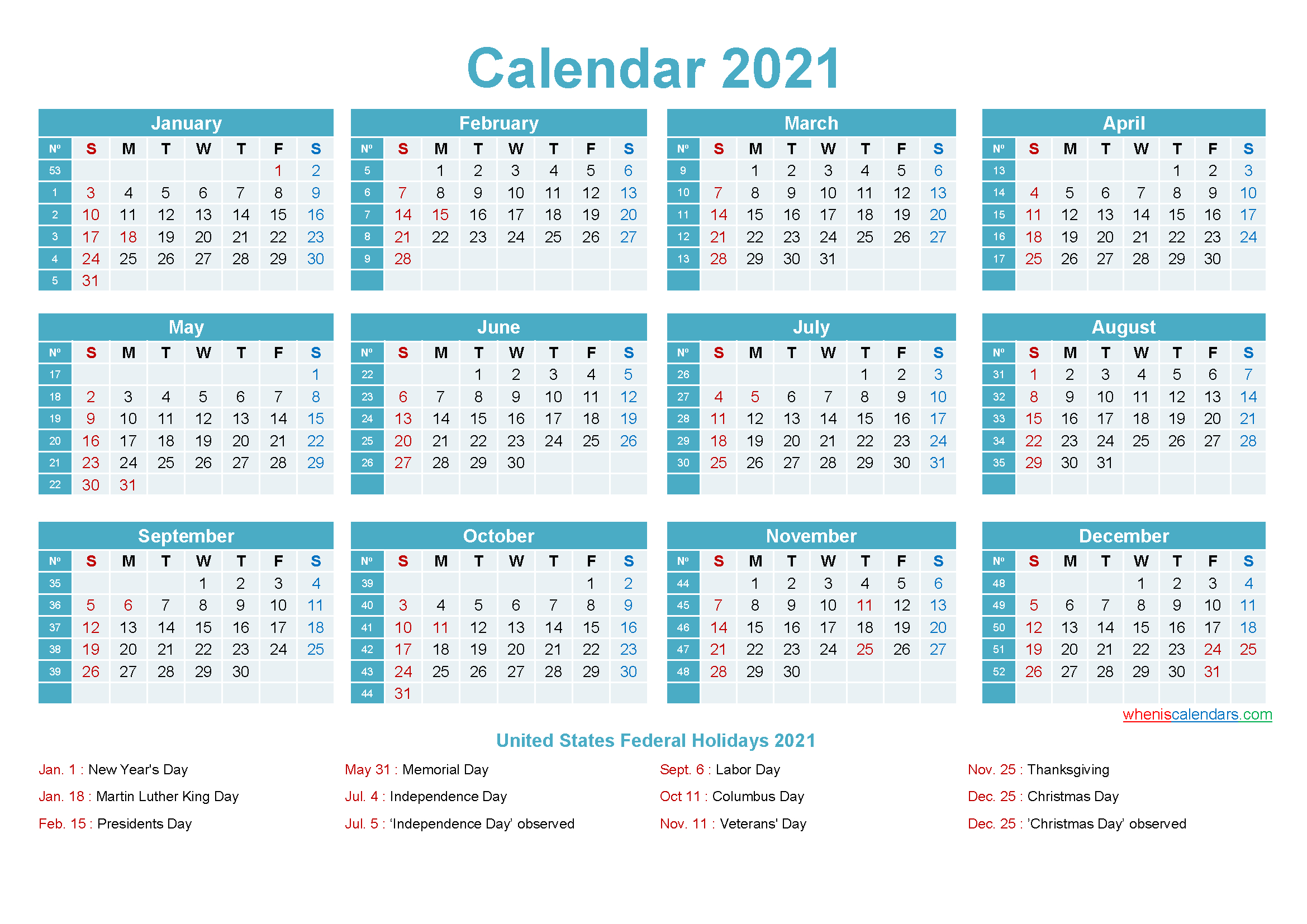 2021 Calendar With Holidays Printable Word, Pdf-2021 Calendar Template Word