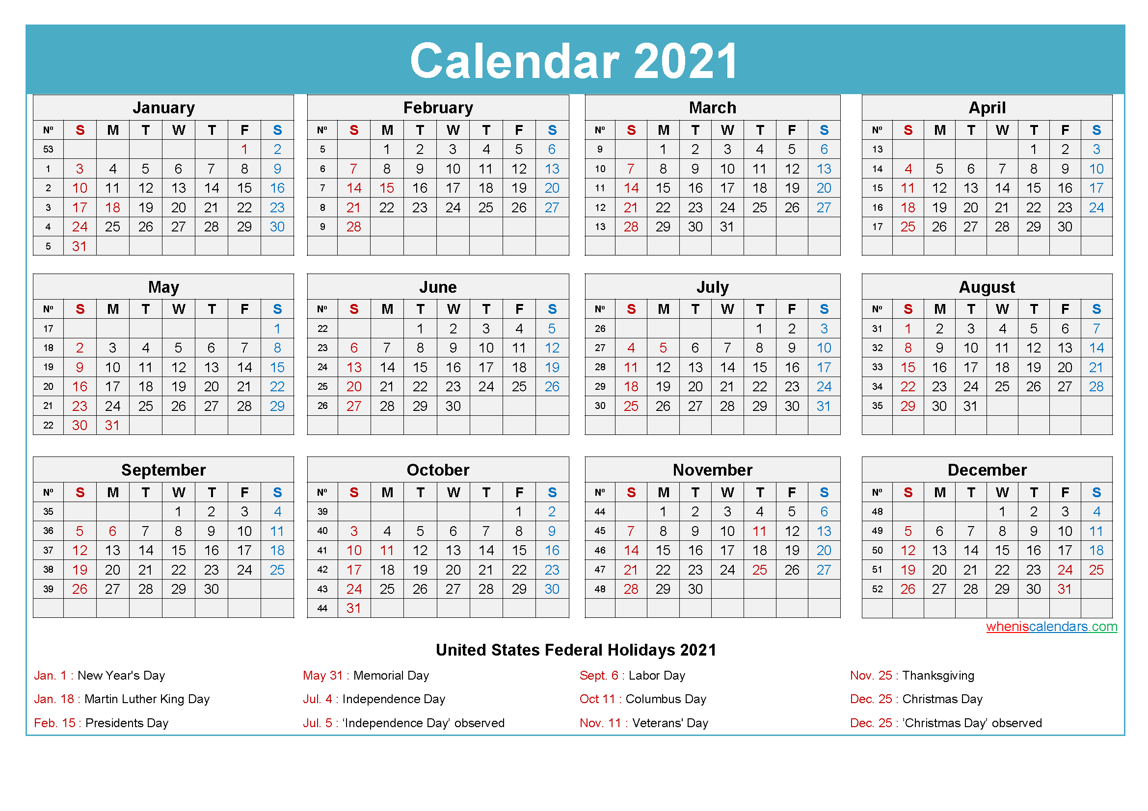 2021 Calendar With Holidays Printable Word, Pdf | Free-2021 Yearly Free Fillable Calendar