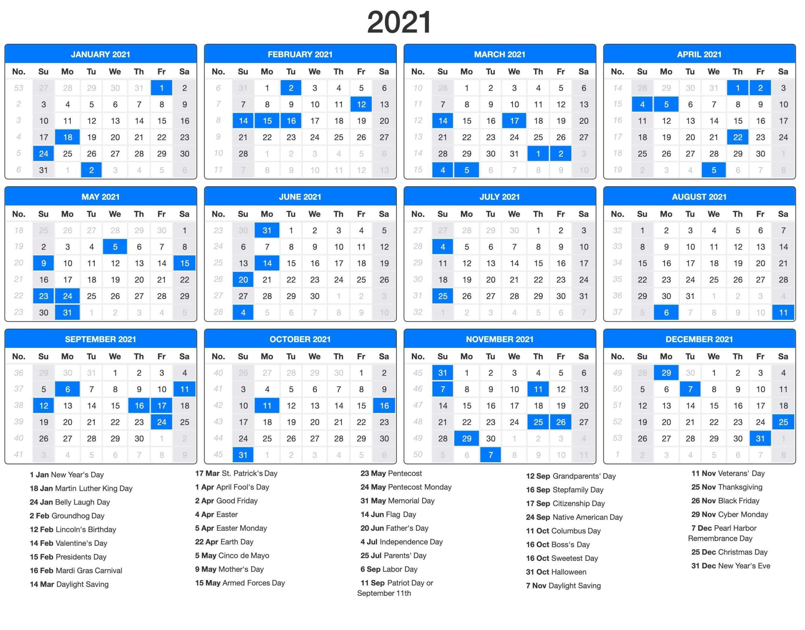 2021 Calendar With Holidays | Vacation Calendar, Printable-Excel Template Vacation Calendar 2021