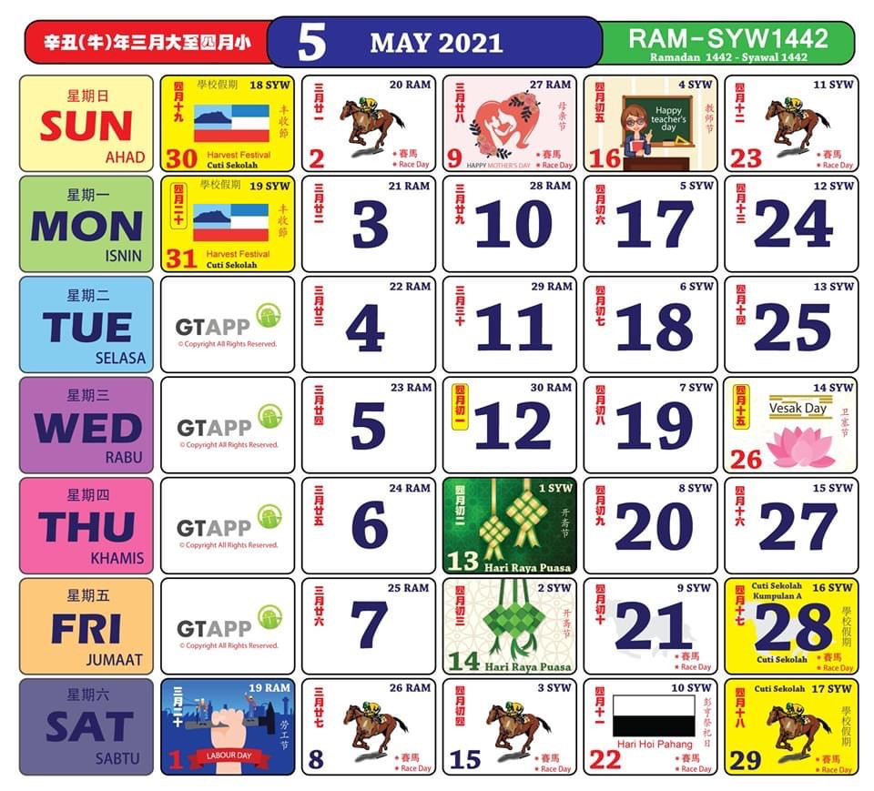 2021 Calendar With Monthly Malaysian Holidays Released-International School Holiday In Malaysia 2021