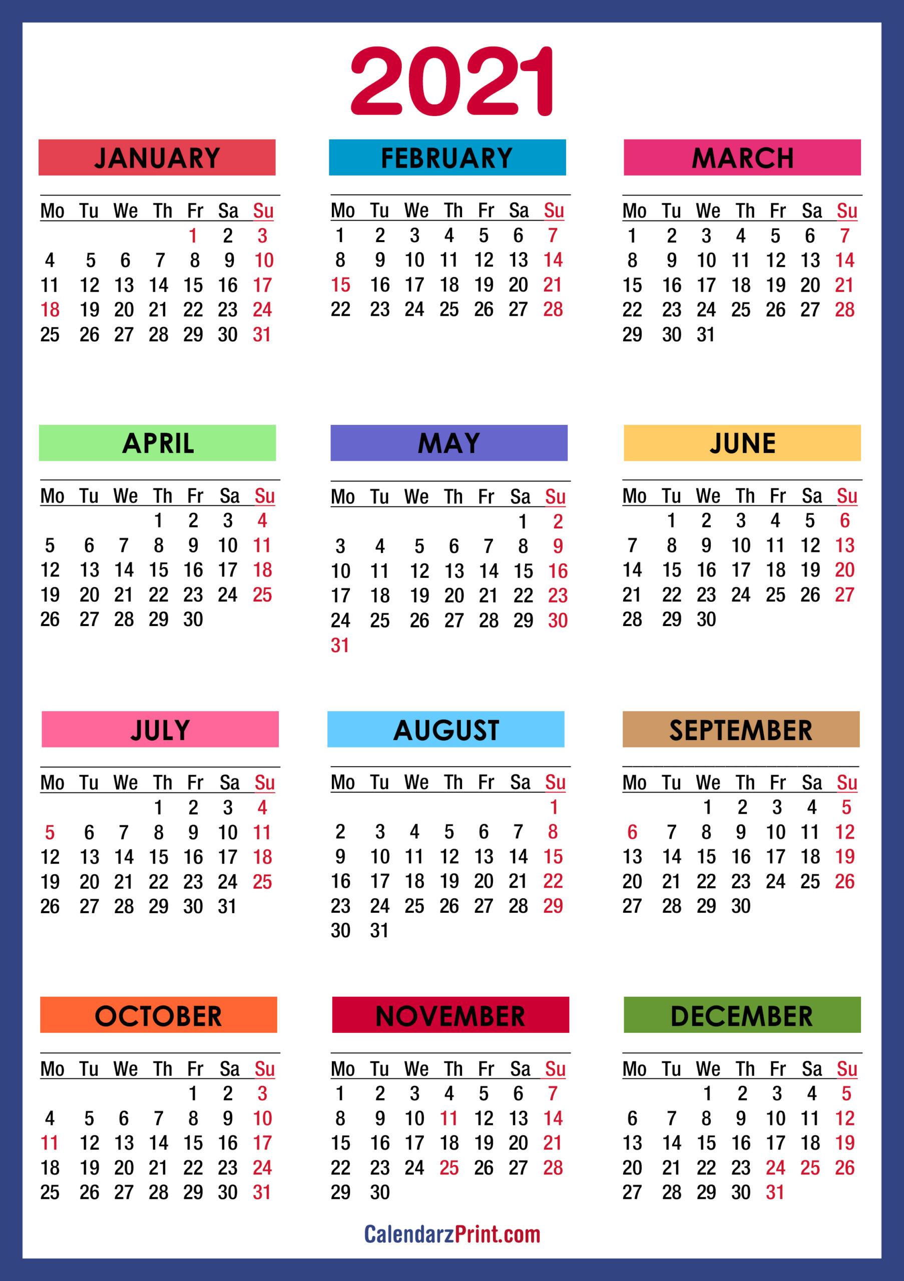 2021 Calendar With Us Holidays Printable Pdf | 2021-Printable 2021 Calendars Free Printable