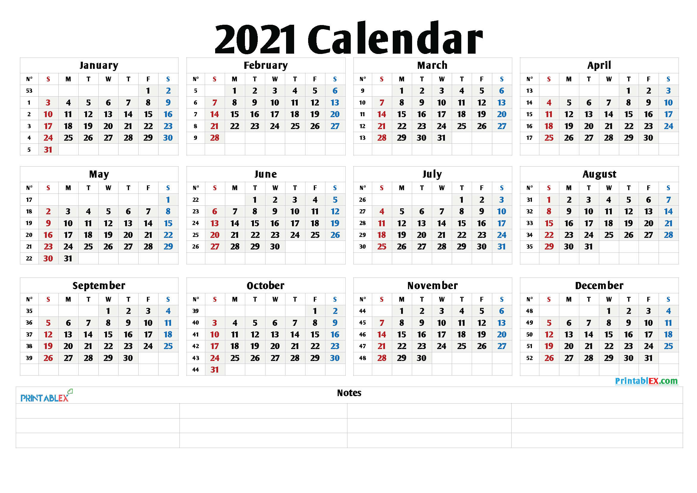 2021 Calendar With Week Number Printable Free - Free-Calendar 2021 With Week Numbers