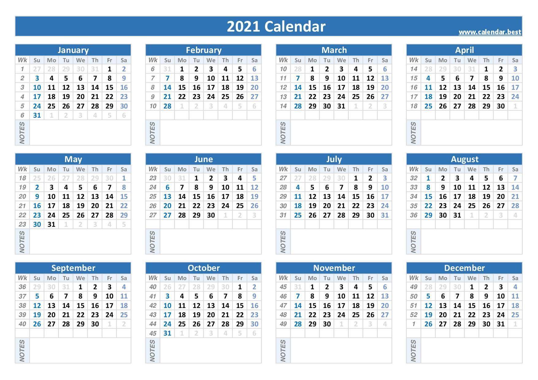 2021 Calendar With Week Number Printable Free : Week-Day Of Week 2021 Xls