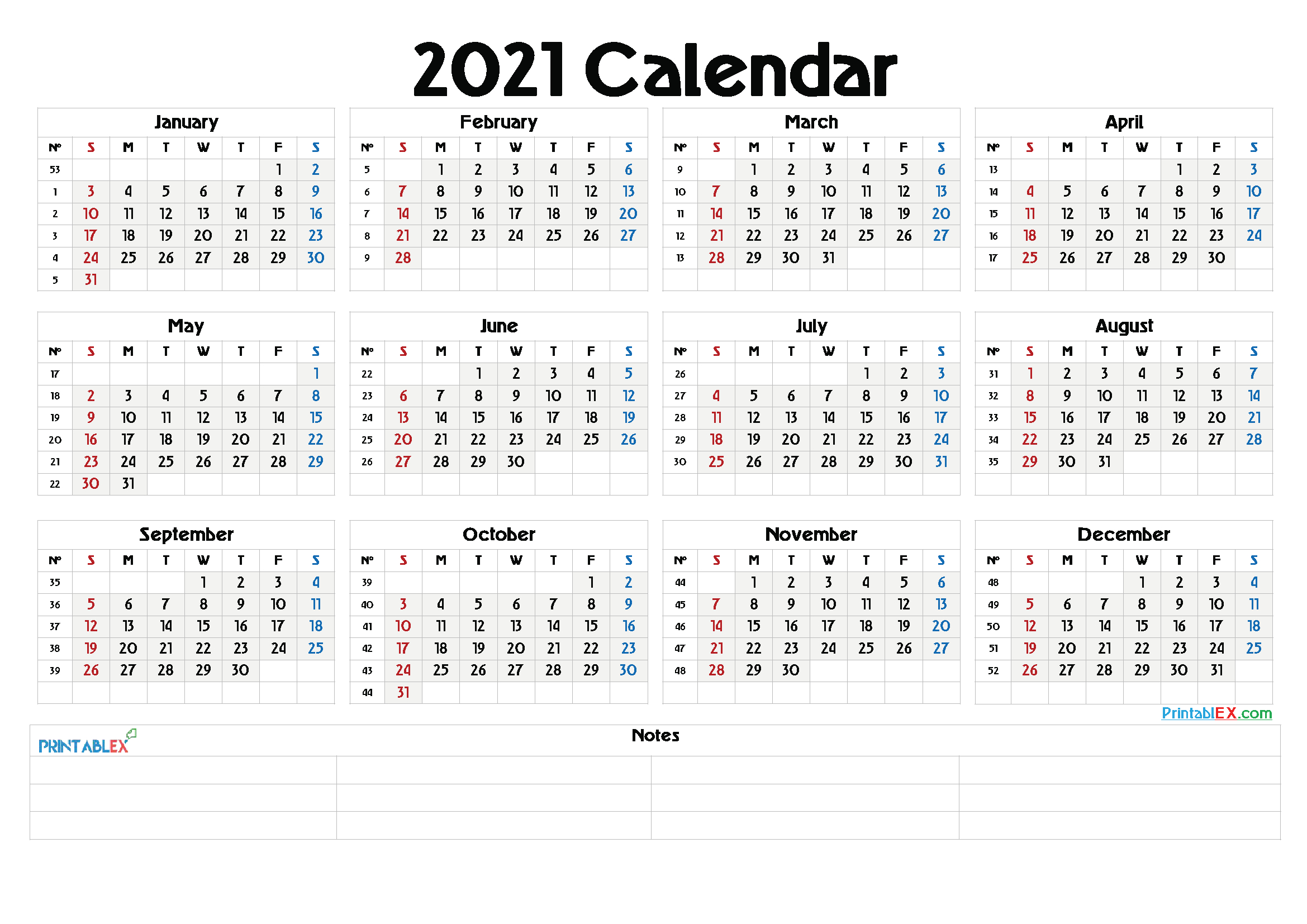 2021 Calendar With Week Number Printable Free : Week-Excel Calendar With Week Numbers 2021