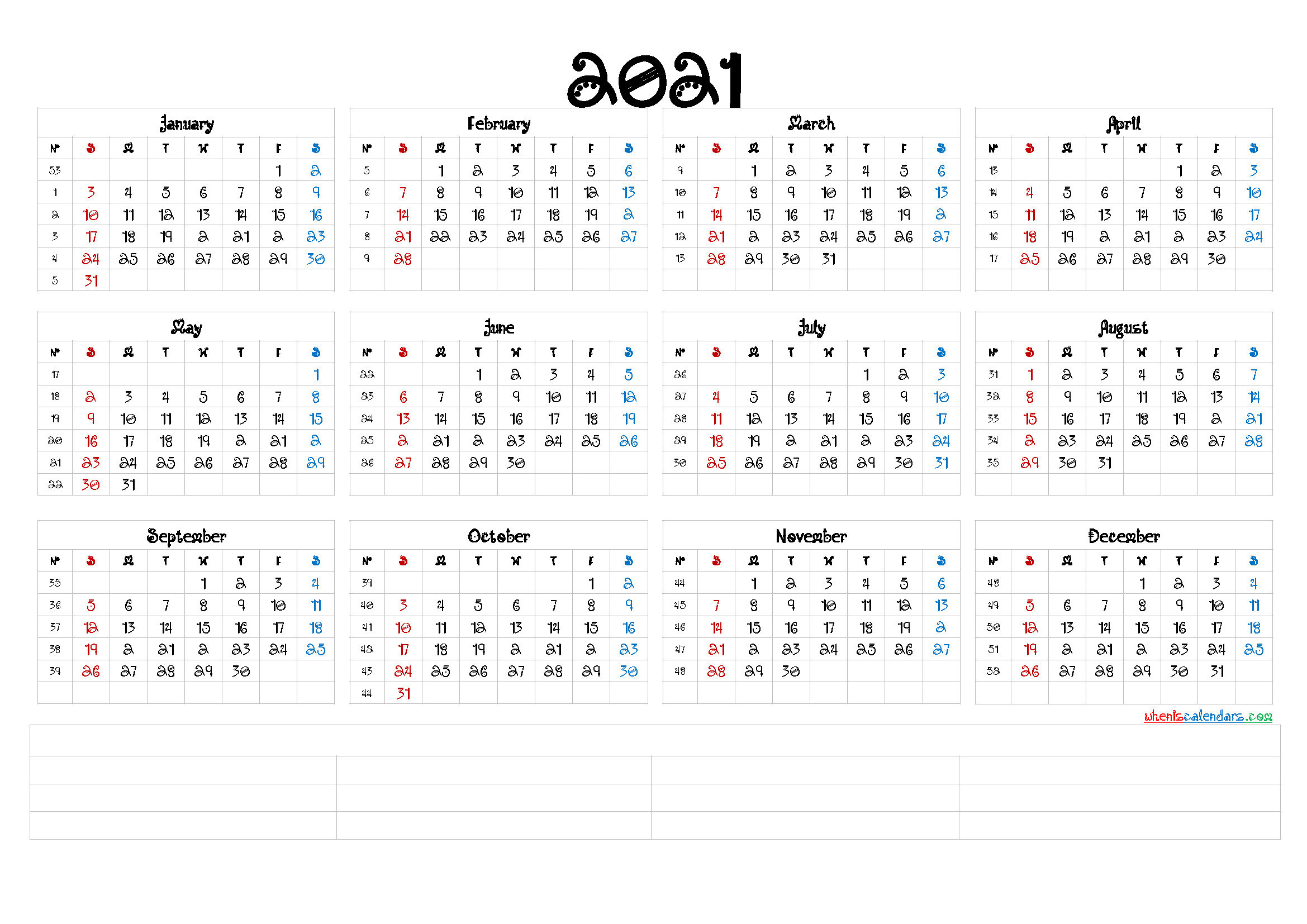 2021 Calendar With Week Number Printable Free / Week-Excel Calendar With Week Numbers 2021