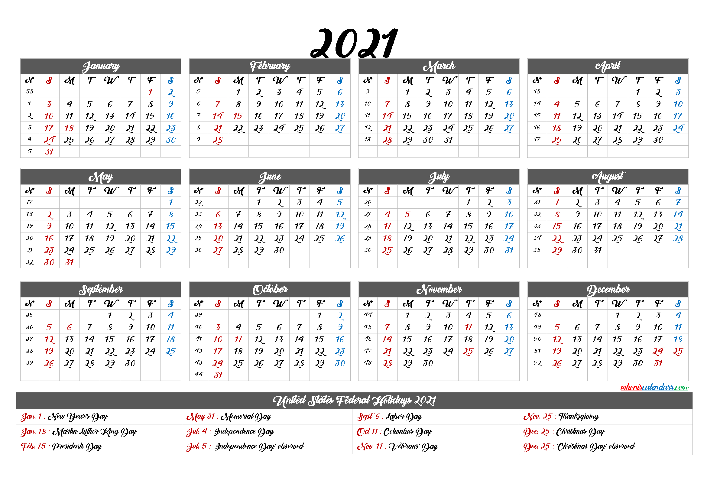 2021 Calendar With Week Numbers - 6 Templates-Free Printable 4 X 6 Calendar 2021