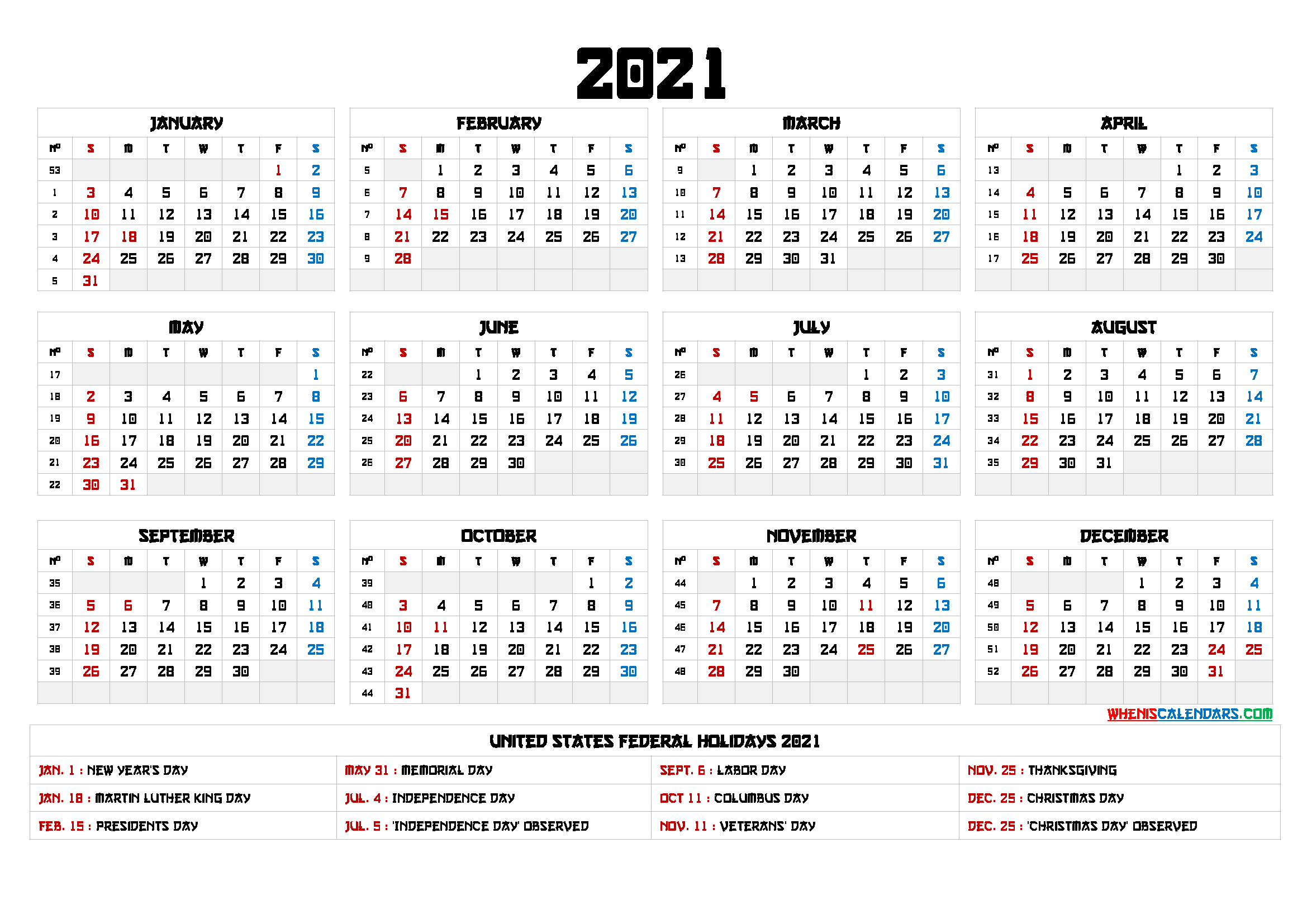 2021 Calendar With Week Numbers Printable - 6 Templates-Online Free Printable Calendar 2021