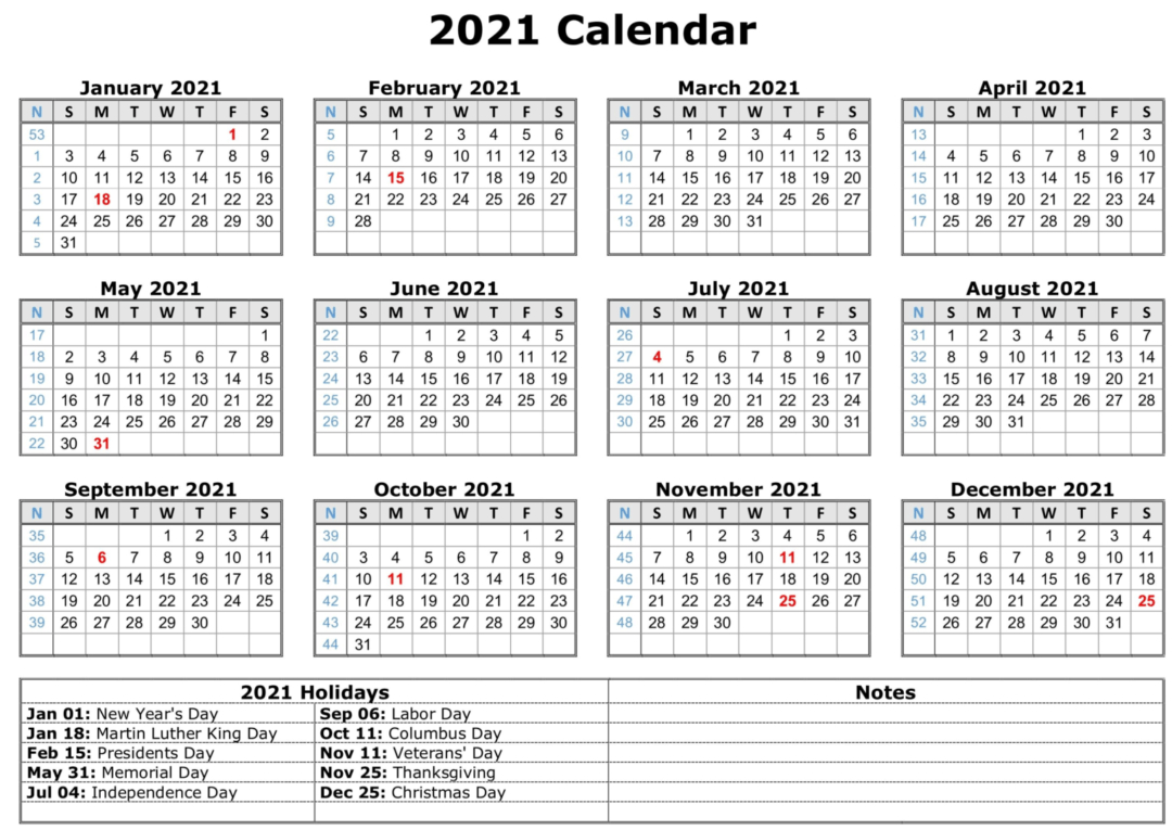 2021 Calendars With Holidays Printable - Printable Calendar-2021 Vacation Schedules
