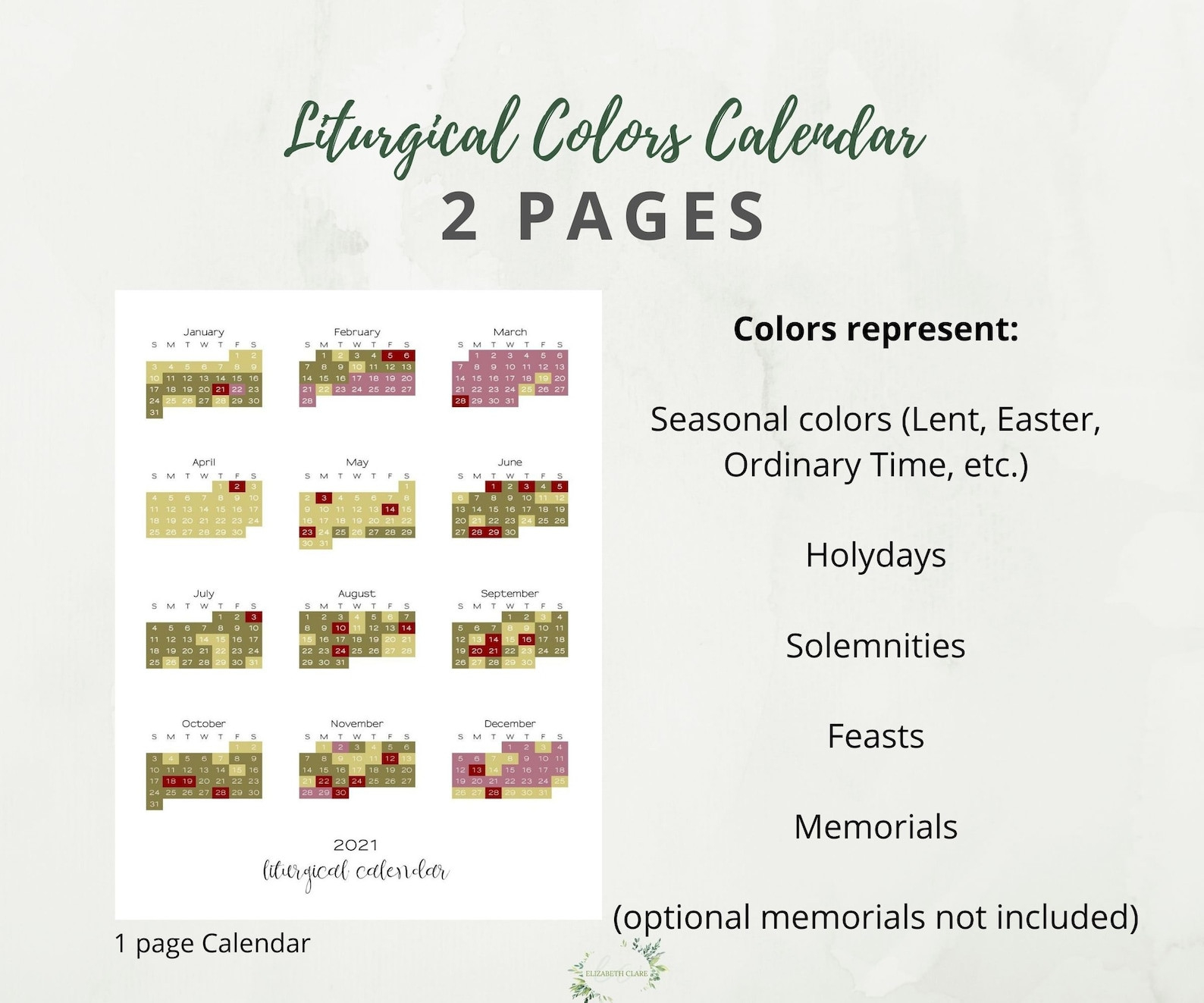 2021 Catholic Liturgical Calendar: Liturgical Colors Guide-Catholic Church Calendar For 2021