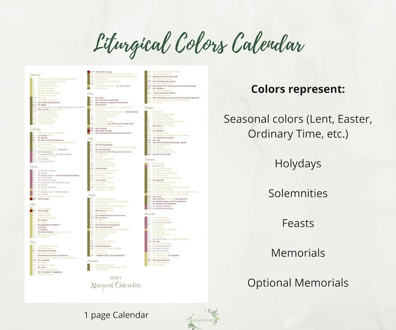 2021 Catholic Liturgical Calendar: Liturgical Colors Guide-Printable Monthly Liiturgical Calendar 2021