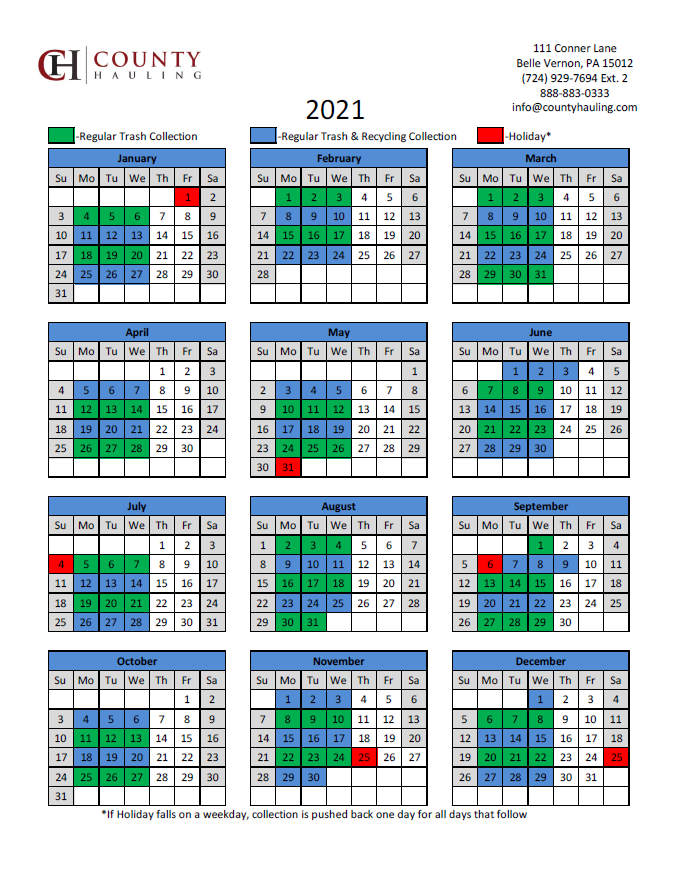 2021 County Hauling Recycling/Holiday Calendar-2021 Vacation Schedule Form