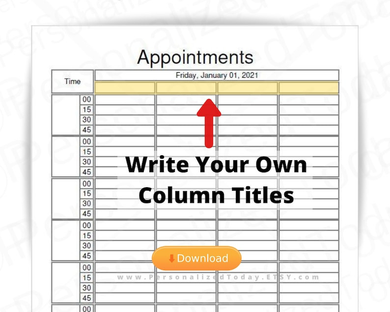 2021 Dated Daily 8 Hourly 15 Minute Time Slot Appointment-2021 Calendar Printable Half-Hourly