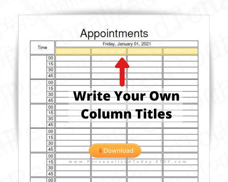 2021 Dated Daily 8 Hourly 15 Minute Time Slot Appointment-Hourly Printable Schedule Calendars 2021