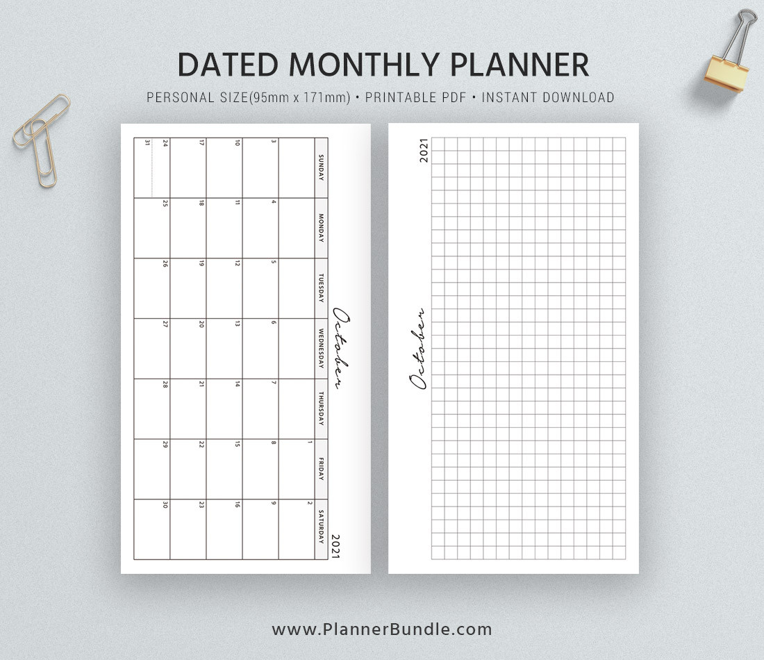 2021 Dated Monthly Planner, Monthly Calendar 2021, Monthly-2021 Printable Monthly 2 Page Planner