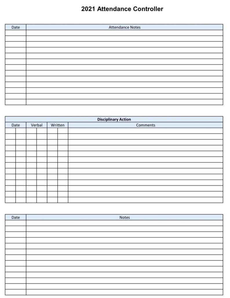 2021 Employee School Attendance Tracker Calendar Employee-A4000 2021 Monthly Employee Attendance