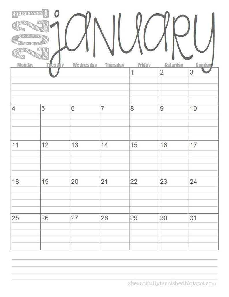 2021 European Lined Monthly Calendars Portrait Full Year-Blank Calendar 2021 Printable Monthly