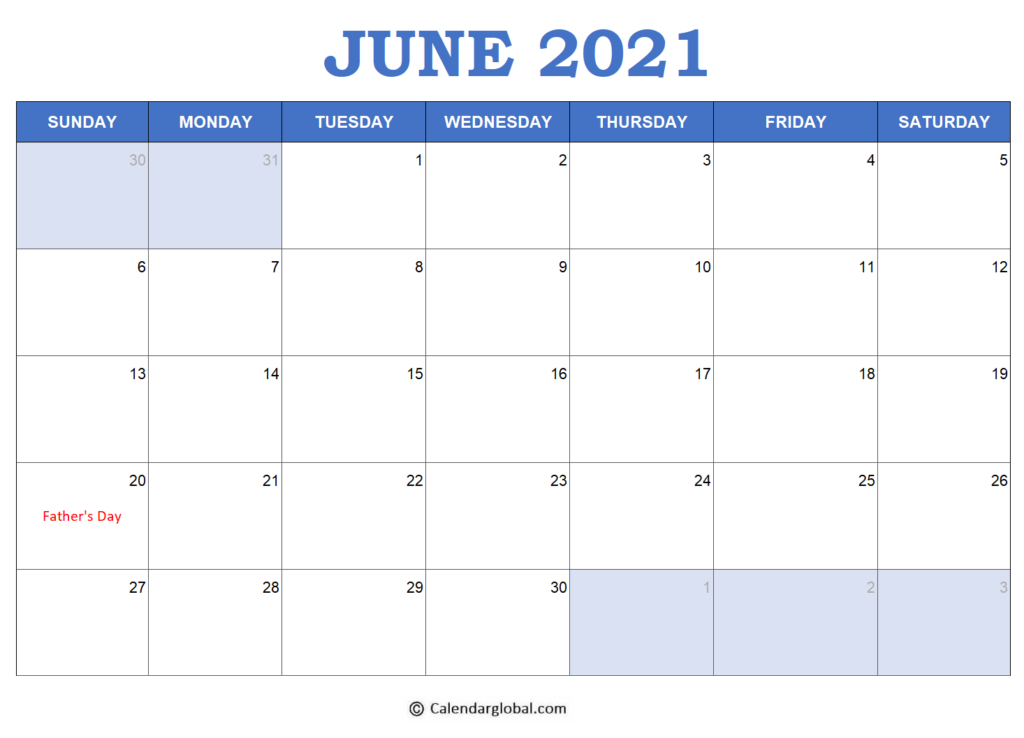 2021 Excel Calendar Templates: Free Printable Monthly-June 2021 Calendar Printable Template