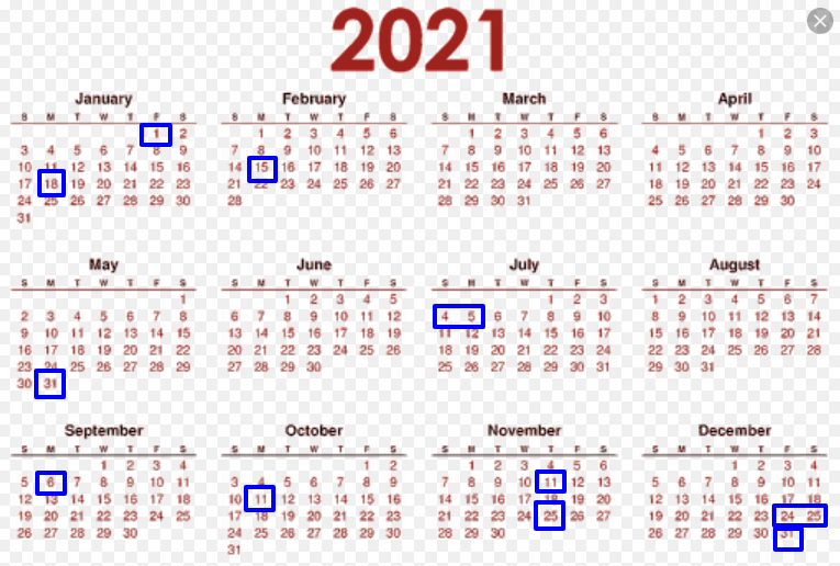 2021 Federal Holiday Calendar - List Of United States-Free Employee Vacation Schedule 2021