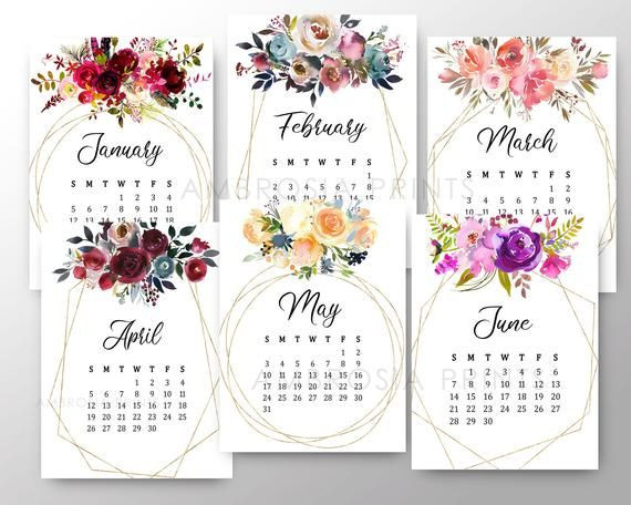 2021 Floral Calendar Printable 2021 Desk Calendar Digital-Free Printable 4X6 Calendar 2021