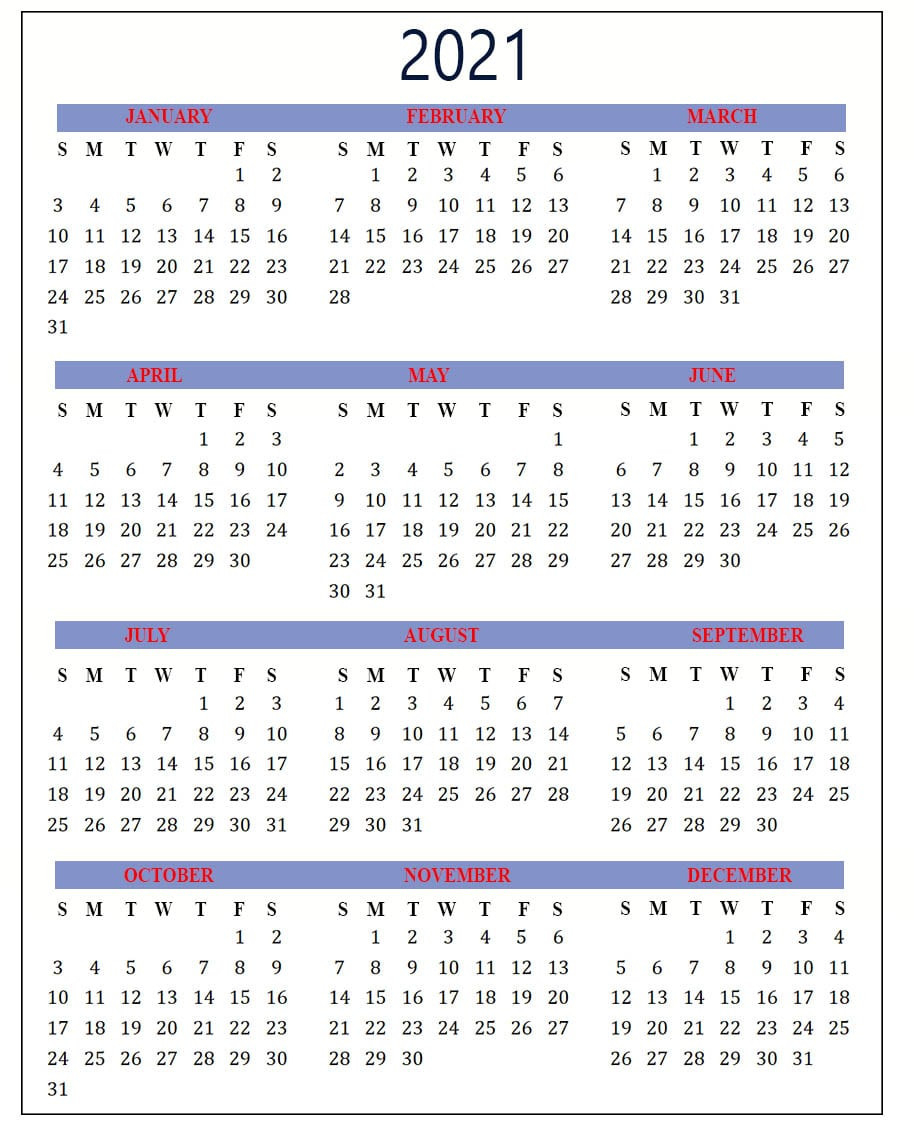 Vacation Calendar 2021 Printable Calendar Printables Free Templates - Riset