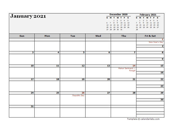 2021 India Calendar For Vacation Tracking - Free Printable-2021 Vacation Planner Excel