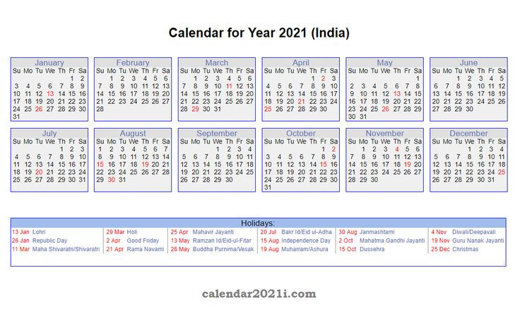 2021 Indian Calendar Printable | Holiday Calendar-Indian Holidays 2021 Calendar