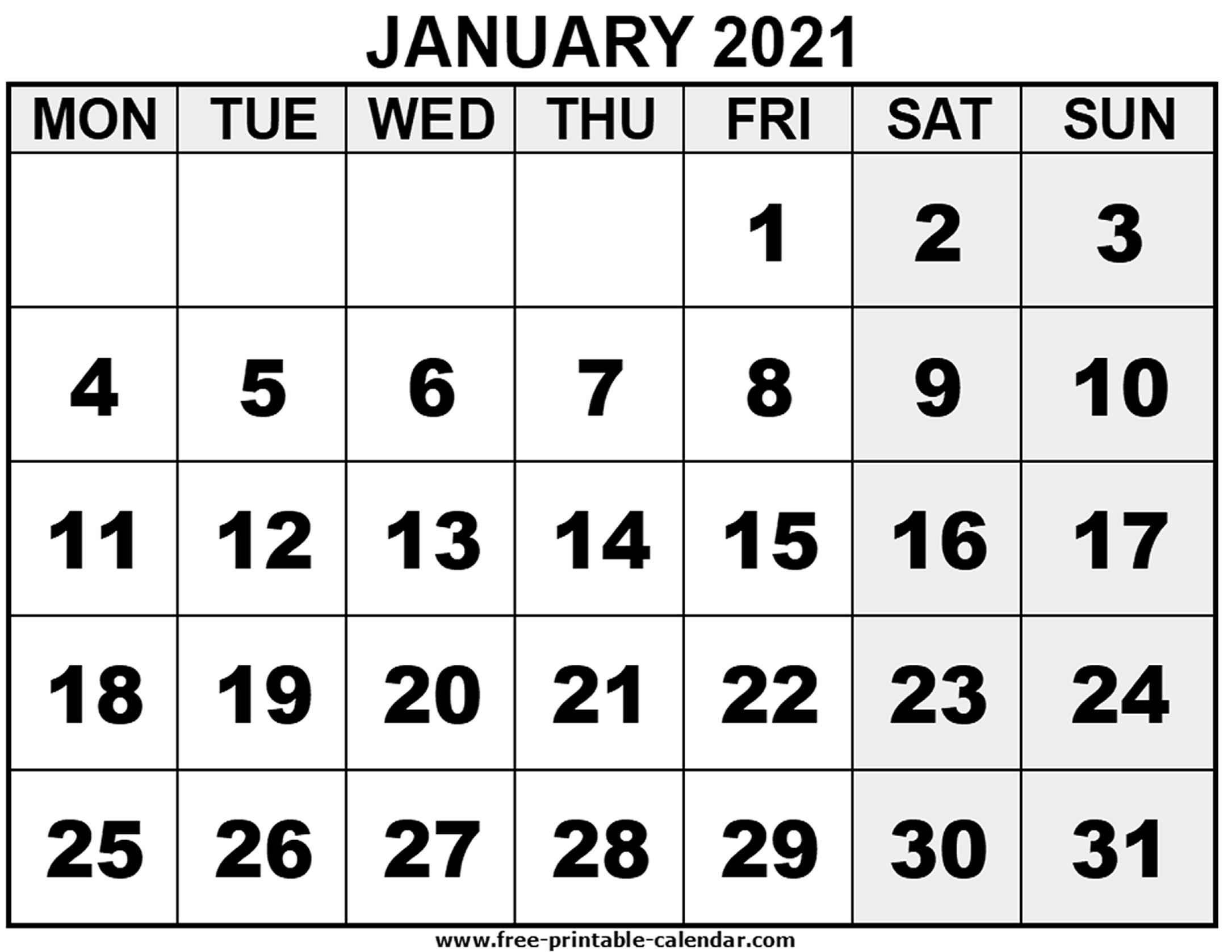 2021 January - Free-Printable-Calendar-January 2021 Calendar Printable Free Monthly