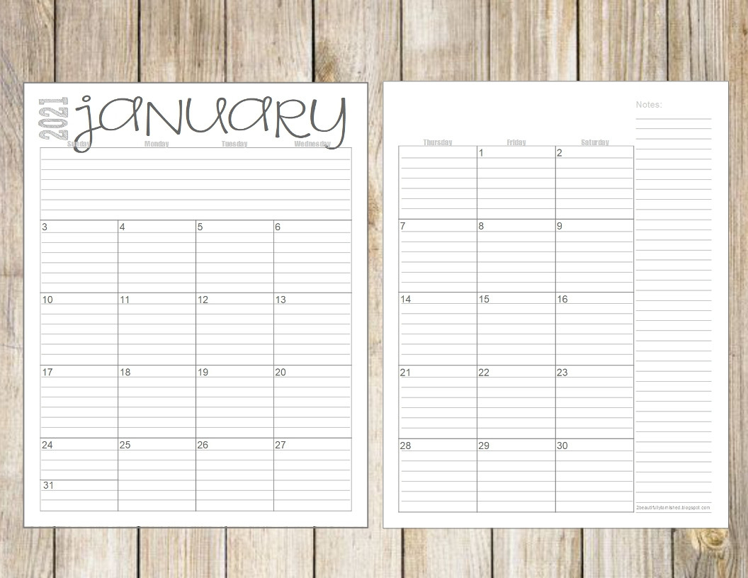 2021 Lined Monthly 2-Page Calendars (Full Year) - The-2 Page 2021 Calandar
