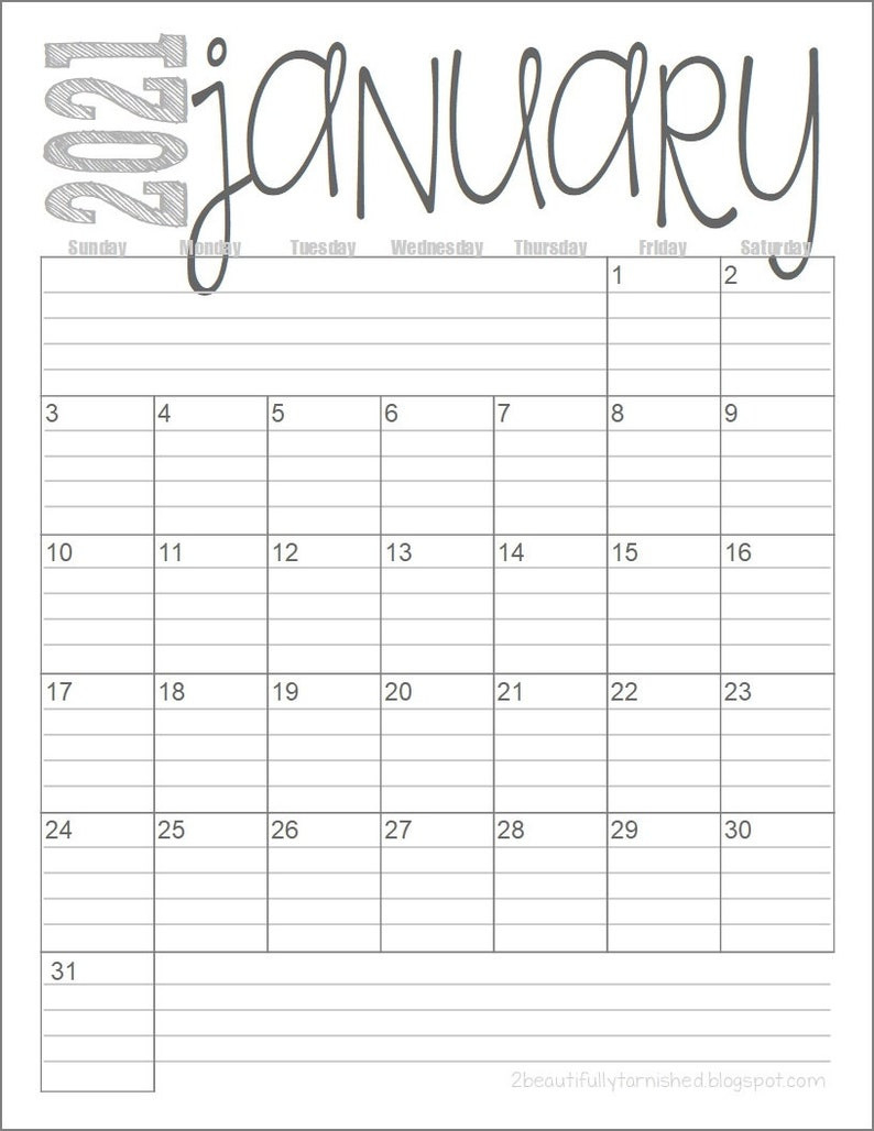 2021 Lined Monthly Calendars Full Year Printable Download | Etsy-Printable Calendar 2021 Monthly