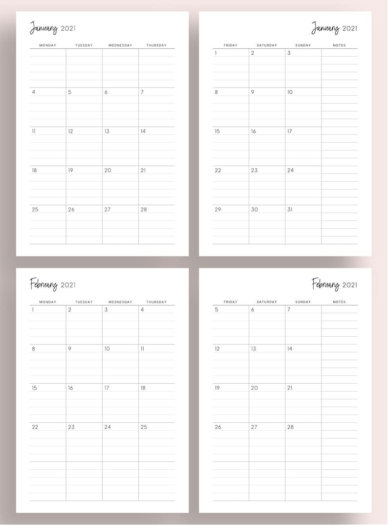 2021 Lined Monthly Planner Printable 2021 Month On 2 Pages-2 Page Montly 2021 Calendar