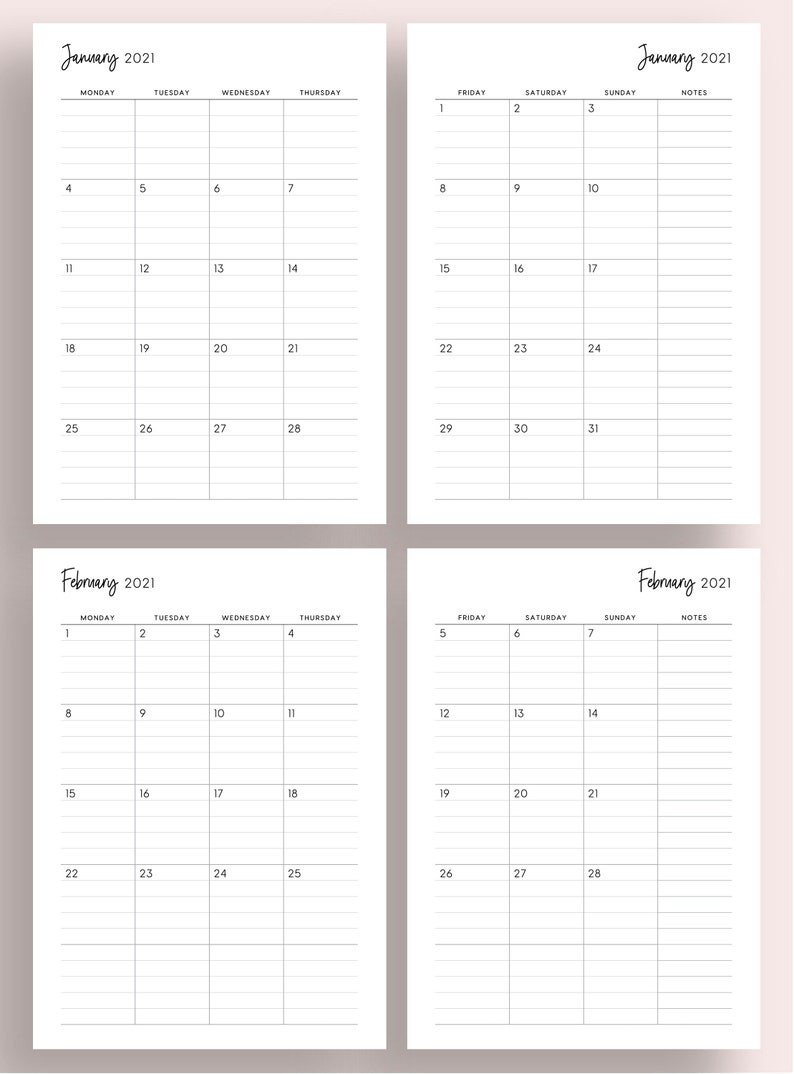 2021 Lined Monthly Planner Printable 2021 Month On 2 Pages-Free 2 Page Monthly 2021 Calendar