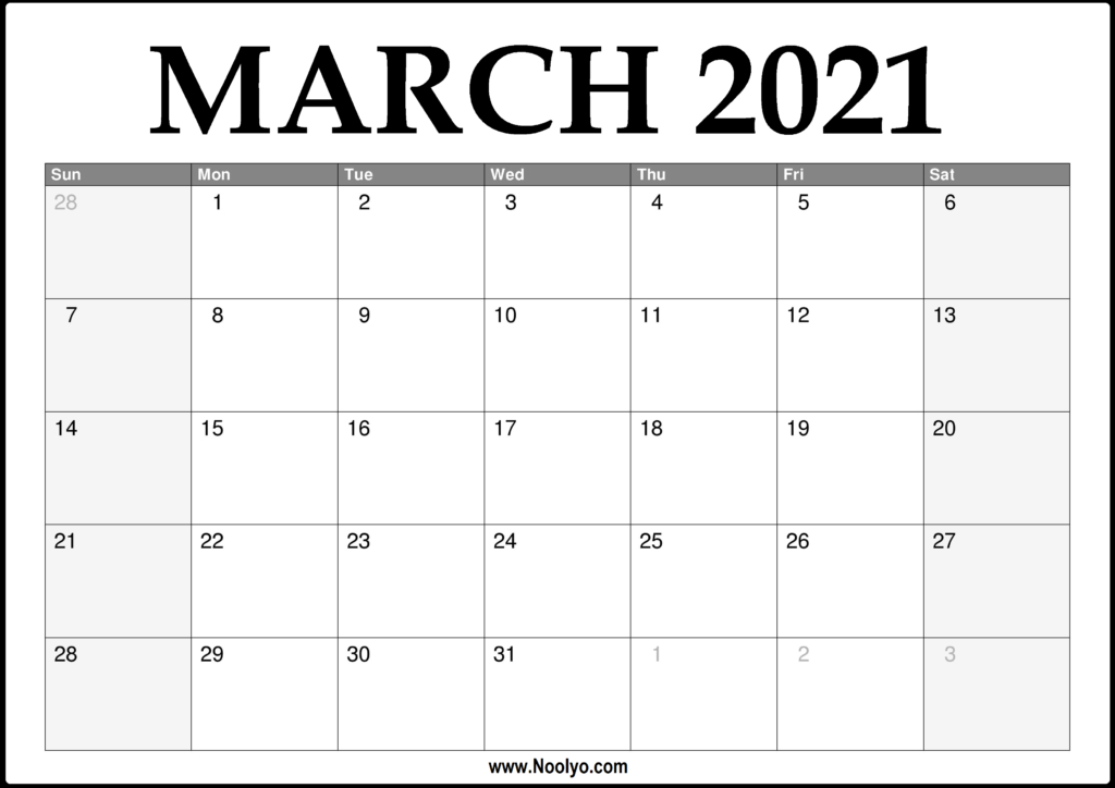 2021 March Calendar Printable - Download Free - Noolyo-Monthly Calendar Pinterest 2021