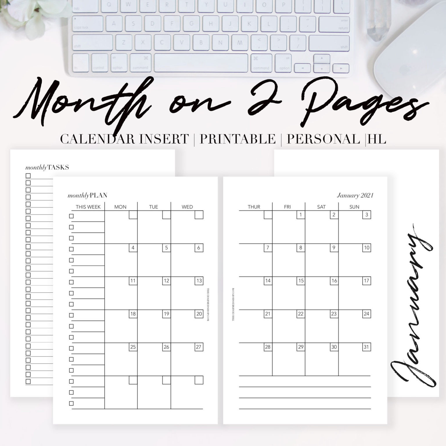 2021 Month On Two Pages Calendar {Printable Pdf} - The-2 Page Monthly Calendar Printable 2021