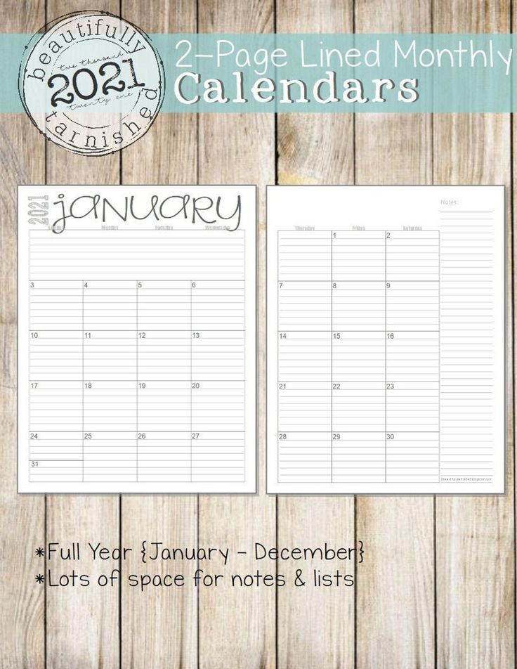 2021 Monthly 2-Page Lined Calendars 8.5X11 Jan Dec | Etsy-2021 Two Page Calendar