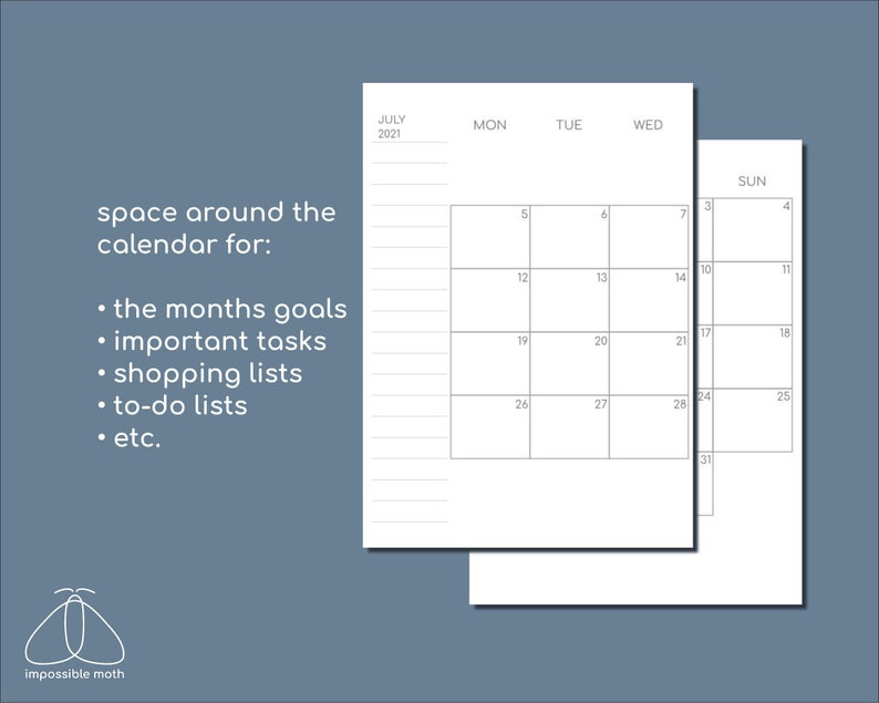 2021 Monthly Calendar Field Notes/Pocket Size Printable Tn | Etsy-Printable Pocket Calendar 2021